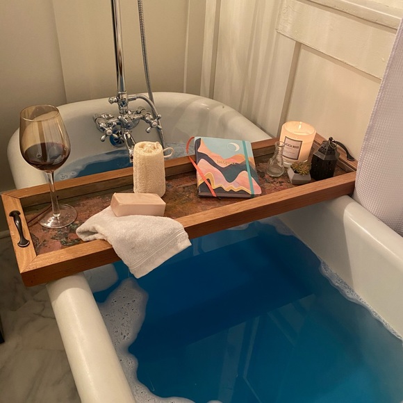 Handmade Reclaimed Wood Copper Bath Tray Wine Hold - Picture 5 of 14